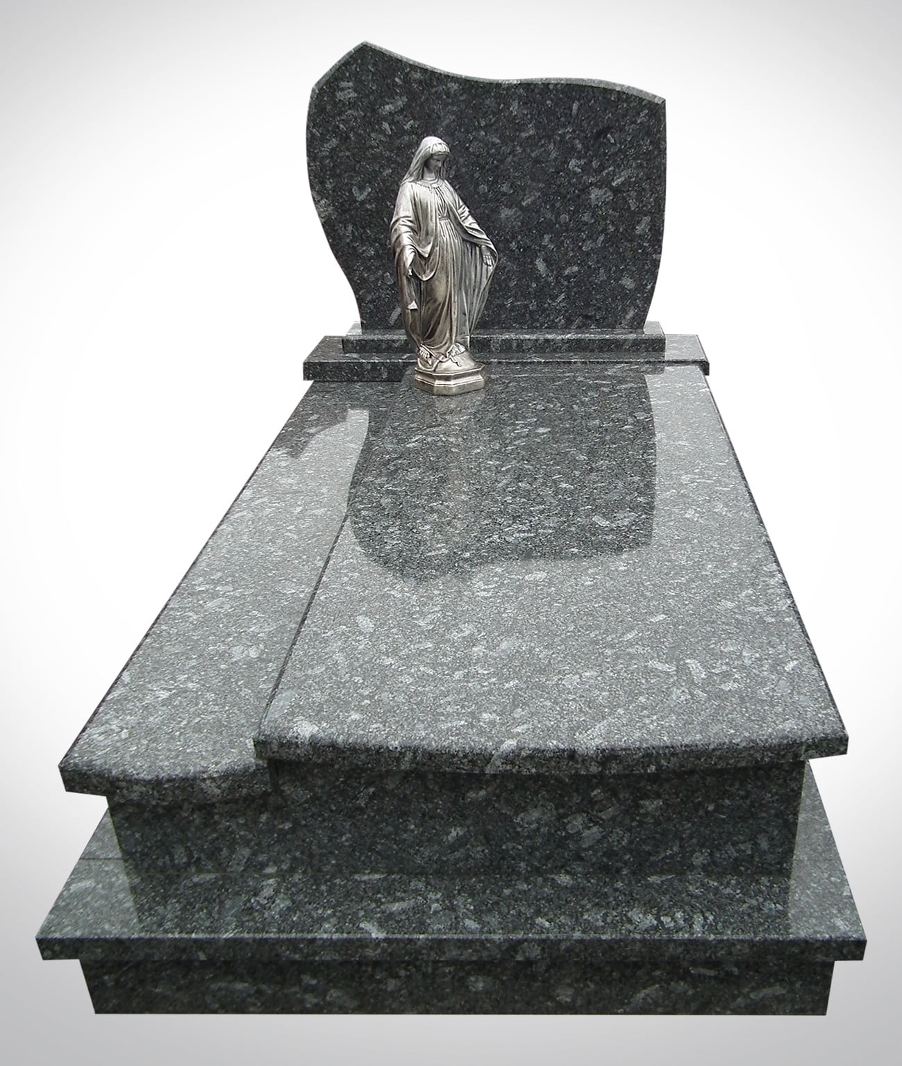 Czarny nagrobek ze srebrną figurą Marii - Nagrobki Bielsko-Biała