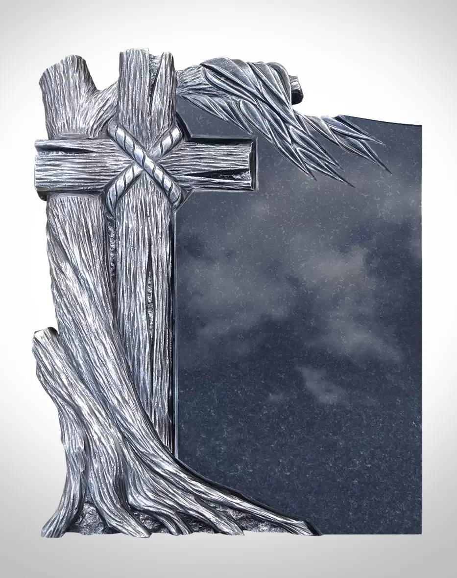 Rzeźba srebrnego krzyża z drzewem - Nagrobki Bielsko-Biała